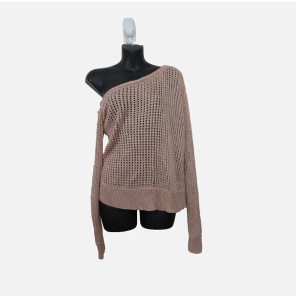 LPA size Small Off the Shoulder Sweater Leo Crochet Bronze Open Knit Long Sleeve - Picture 1 of 5